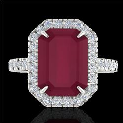 5.33 CTW Ruby And Micro Pave VS/SI Diamond Certified Halo Ring 18K White Gold - REF-94X4T - 21432