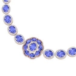 81.27 CTW Royalty Tanzanite & VS Diamond Necklace 18K Rose Gold - REF-1545M5F - 39229