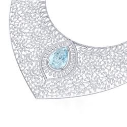 63.27 CTW Royalty Sky Topaz & VS Diamond Necklace 18K White Gold - REF-2454X5T - 39579