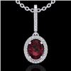 Image 1 : 2 CTW Garnet & Micro Pave VS/SI Diamond Necklace Solitaire Halo 18K White Gold - REF-58M2F - 20661