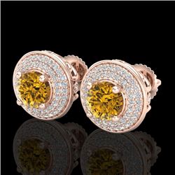 2.35 CTW Intense Fancy Yellow Diamond Art Deco Stud Earrings 18K Rose Gold - REF-236T4X - 38135
