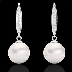 0.18 CTW Micro VS/SI Diamond Certified & Pearl Designer Earrings 18K White Gold - REF-34T5X - 22636