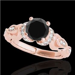 1.2 CTW Certified Vs Black Diamond Solitaire Antique Ring 10K Rose Gold - REF-57Y3N - 34679