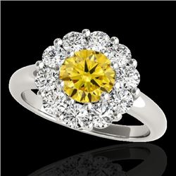 2.09 CTW Certified Si Fancy Intense Yellow Diamond Solitaire Halo Ring 10K White Gold - REF-250F9M -