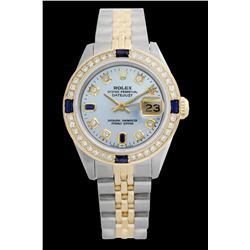 Rolex Ladies Two Tone 14K Gold/SS, Diam/Sapphire Dial & Diam Bezel, Saph Crystal - REF-368Y7X