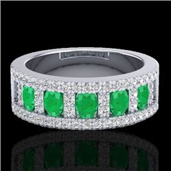 2.34 CTW Emerald & Micro Pave VS/SI Diamond Designer Ring 10K White Gold - REF-67M3F - 20824