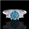 Image 2 : 1.5 CTW Intense Blue Diamond Solitaire Art Deco 3 Stone Ring 18K White Gold - REF-174R5K - 38265