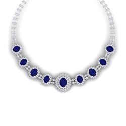 45.69 CTW Royalty Sapphire & VS Diamond Necklace 18K White Gold - REF-1581W8H - 38796