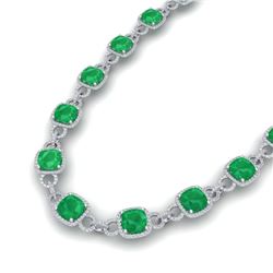 56 CTW Emerald & VS/SI Diamond Certified Necklace 14K White Gold - REF-960M2F - 23041