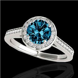1.93 CTW SI Certified Fancy Blue Diamond Solitaire Halo Ring 10K White Gold - REF-254W5H - 33522