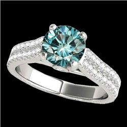1.61 CTW SI Certified Fancy Blue Diamond Pave Ring Two Tone 10K White Gold - REF-180R2K - 35462