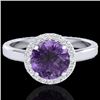 Image 1 : 2 CTW Amethyst & Halo VS/SI Diamond Micro Pave Ring Solitaire 18K White Gold - REF-48K5R - 21617