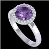 Image 2 : 2 CTW Amethyst & Halo VS/SI Diamond Micro Pave Ring Solitaire 18K White Gold - REF-48K5R - 21617