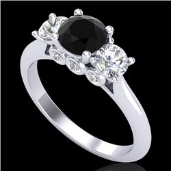 1.5 CTW Fancy Black Diamond Solitaire Art Deco 3 Stone Ring 18K White Gold - REF-136K4R - 38262