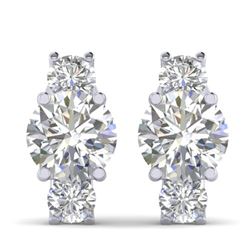 2.9 CTW Certified VS/SI Diamond 3 Stone Stud Earrings 14K White Gold - REF-587Y3N - 30306