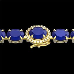 23.25 CTW Sapphire & VS/SI Diamond Tennis Micro Pave Halo Bracelet 14K Yellow Gold - REF-138H2W - 40