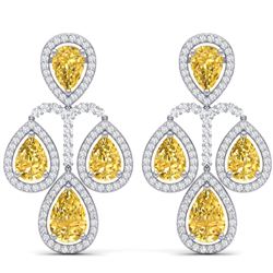 27.85 CTW Royalty Canary Citrine & VS Diamond Earrings 18K White Gold - REF-409H3W - 39372