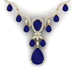 37.14 CTW Royalty Sapphire & VS Diamond Necklace 18K Yellow Gold - REF-763F6M - 38597