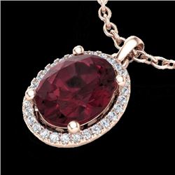 2.50 CTW Garnet & Micro Pave VS/SI Diamond Necklace Halo 14K Rose Gold - REF-39W5H - 21080
