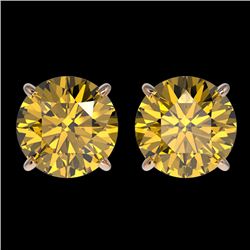 3 CTW Certified Intense Yellow SI Diamond Solitaire Stud Earrings 10K Rose Gold - REF-514F2M - 33129