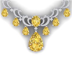36.50 CTW Royalty Canary Citrine & VS Diamond Necklace 18K White Gold - REF-872T8X - 38667