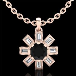 1.33 CTW Fancy Black Diamond Solitaire Art Deco Stud Necklace 18K Rose Gold - REF-100X2T - 37871