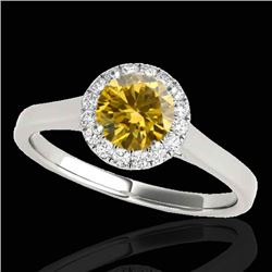 1.11 CTW Certified Si Fancy Intense Yellow Diamond Solitaire Halo Ring 10K White Gold - REF-167X3T -