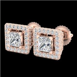 2.25 CTW Princess VS/SI Diamond Micro Pave Stud Earrings 18K Rose Gold - REF-272W8H - 37170