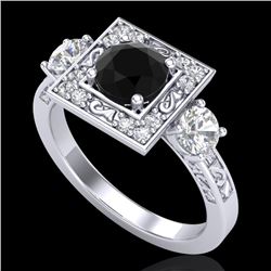 1.55 CTW Fancy Black Diamond Solitaire Art Deco 3 Stone Ring 18K White Gold - REF-149R3K - 38171