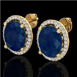 6 CTW Sapphire & Micro Pave VS/SI Diamond Certified Earrings Halo 18K Yellow Gold - REF-89M3F - 2106