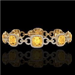 30 CTW Citrine & Micro VS/SI Diamond Certified Bracelet 14K Yellow Gold - REF-368Y9N - 23020