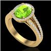 Image 2 : 3 CTW Peridot & Micro VS/SI Diamond Halo Solitaire Ring 18K Yellow Gold - REF-72T2X - 20946