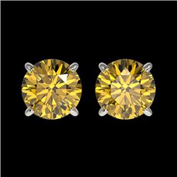 1.54 CTW Certified Intense Yellow SI Diamond Solitaire Stud Earrings 10K White Gold - REF-154T5X - 3