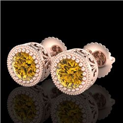 1.09 CTW Intense Fancy Yellow Diamond Art Deco Stud Earrings 18K Rose Gold - REF-123N6Y - 37484