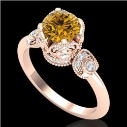 1.75 CTW Intense Fancy Yellow Diamond Engagement Art Deco Ring 18K Rose Gold - REF-236N4Y - 37407
