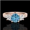 Image 2 : 1.41 CTW Intense Blue Diamond Solitaire Art Deco 3 Stone Ring 18K Rose Gold - REF-180M2F - 37762