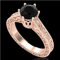 1 CTW Fancy Black Diamond Solitaire Engagement Art Deco Ring 18K Rose Gold - REF-105M5F - 37570