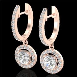 1.75 CTW Micro Pave Halo VS/SI Diamond Certified Earrings 14K Rose Gold - REF-208R8K - 23254