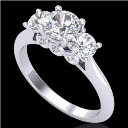 1.5 CTW VS/SI Diamond Solitaire Art Deco 3 Stone Ring 18K White Gold - REF-272R8K - 37313