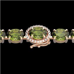 27 CTW Green Tourmaline & VS/SI Diamond Tennis Micro Halo Bracelet 14K Rose Gold - REF-243X5T - 2342