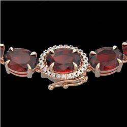 80 CTW Garnet & VS/SI Diamond Eternity Tennis Micro Halo Necklace 14K Rose Gold - REF-236K4R - 23463