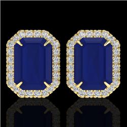 14 CTW Sapphire And Micro Pave VS/SI Diamond Halo Earrings 18K Yellow Gold - REF-136R4K - 21234