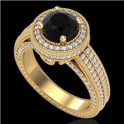 2.8 CTW Fancy Black Diamond Solitaire Engagement Art Deco Ring 18K Yellow Gold - REF-236H4W - 38005