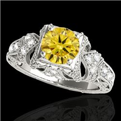 1.25 CTW Certified Si Intense Yellow Diamond Solitaire Antique Ring 10K White Gold - REF-167N3Y - 34