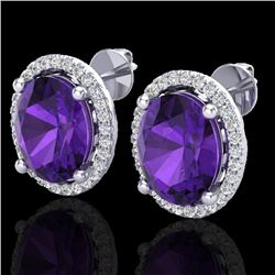 5 CTW Amethyst & Micro Pave VS/SI Diamond Certified Earrings Halo 18K White Gold - REF-73H6W - 21042