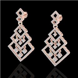 3 CTW Micro Pave VS/SI Diamond Earrings Dangling Designer 14K Rose Gold - REF-235H5W - 22489
