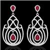 Image 2 : 6.40 CTW Ruby & Micro Pave VS/SI Diamond Certified Earrings 14K White Gold - REF-303X5T - 22427