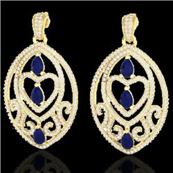 7 CTW Sapphire & Micro Pave VS/SI Diamond Heart Earrings Designer 18K Yellow Gold - REF-381M8F - 211