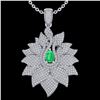 Image 2 : 3 CTW Emerald & Micro VS/SI Diamond Certified Designer Necklace 18K White Gold - REF-257M3F - 22561