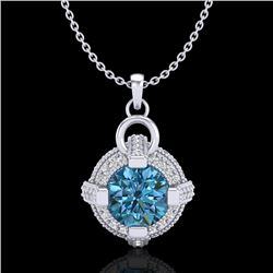 1.57 CTW Fancy Intense Blue Diamond Micro Pave Stud Necklace 18K White Gold - REF-147X3T - 37635